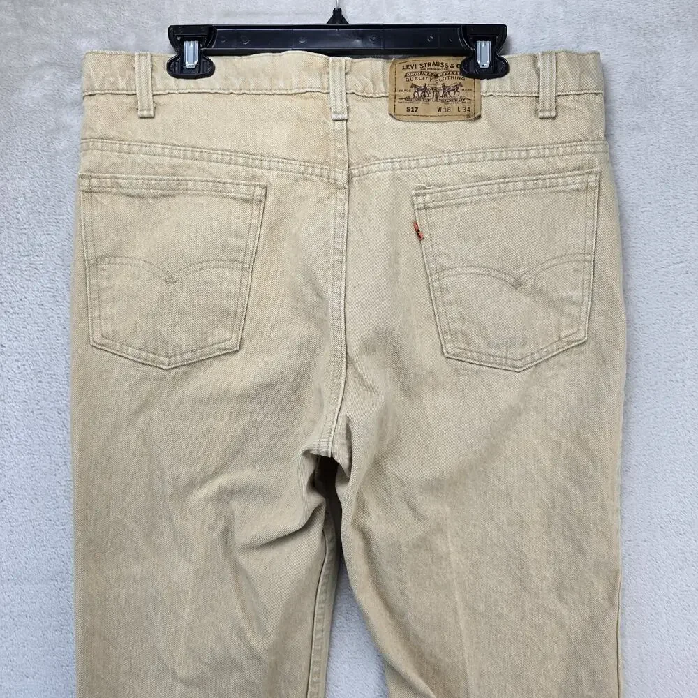 Vintage Orange Tab Levis 517 Jeans Mens 36x30 Bootcut Beige USA Cowboy 80s 1982